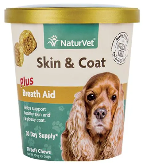 15% OFF: NaturVet Skin & Coat Plus Breath Aid Soft Chew Supplement For Dogs 70 count