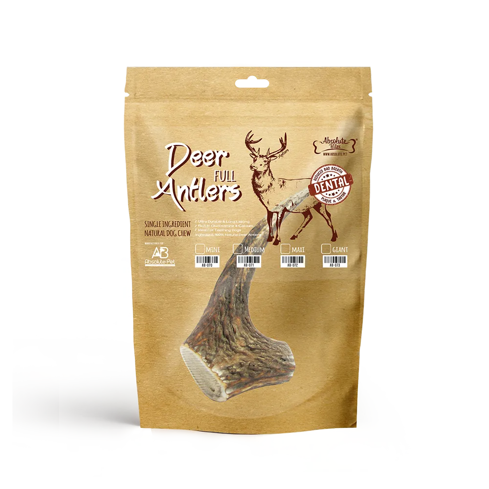 Absolute Bites Whole Deer Antlers Dental Chew Medium