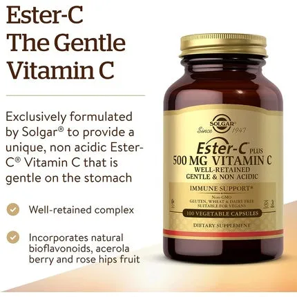 Ester-C Plus, 500 mg vitamin C, supports a healthy immune system Highly Absorbable Antioxidant, 100 Veggie Capsules, Solgar