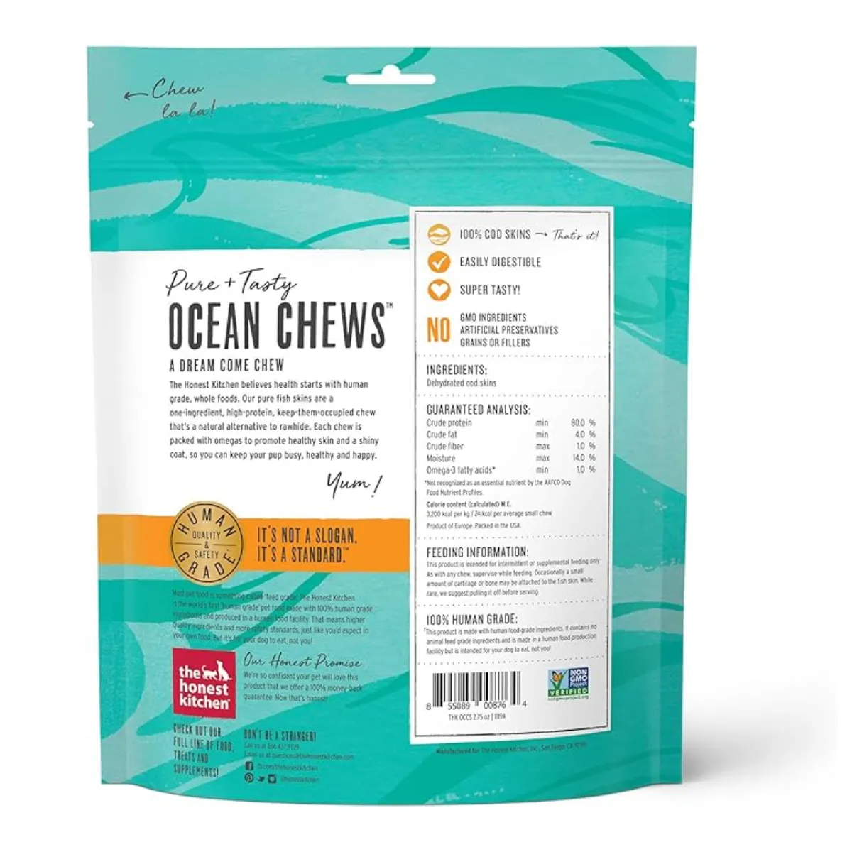 Honest Kitchen Beams Ocean Chews Cod Skins Dog Treats 2.75oz