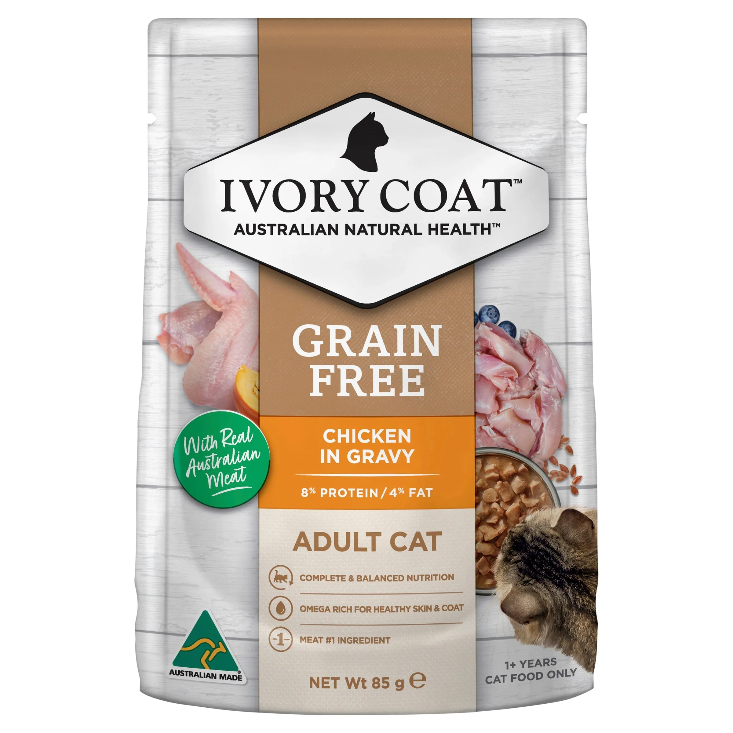 Ivory Coat Grain Free Chicken in Gravy Adult Cat Wet Food 85g