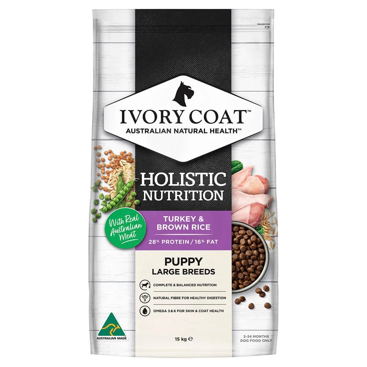 Ivory Coat Holistic Nutrition Large Breed Puppy Turkey & Brown Rice Dry Dog Food