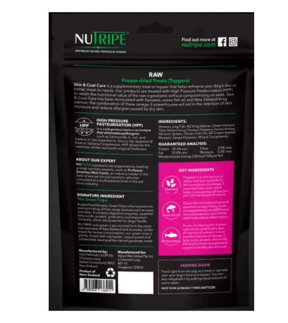 Nutripe Raw Freeze Dried Dog Treats & Toppers (Skin & Coat Care)