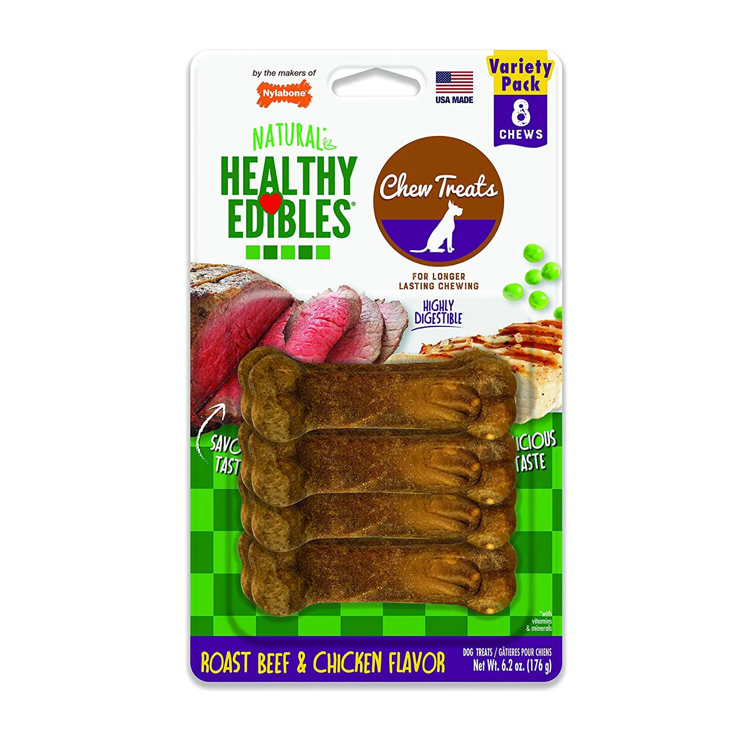 Nylabone Healthy Edibles Longer Lasting Roast Beef and Chicken Treats Petite