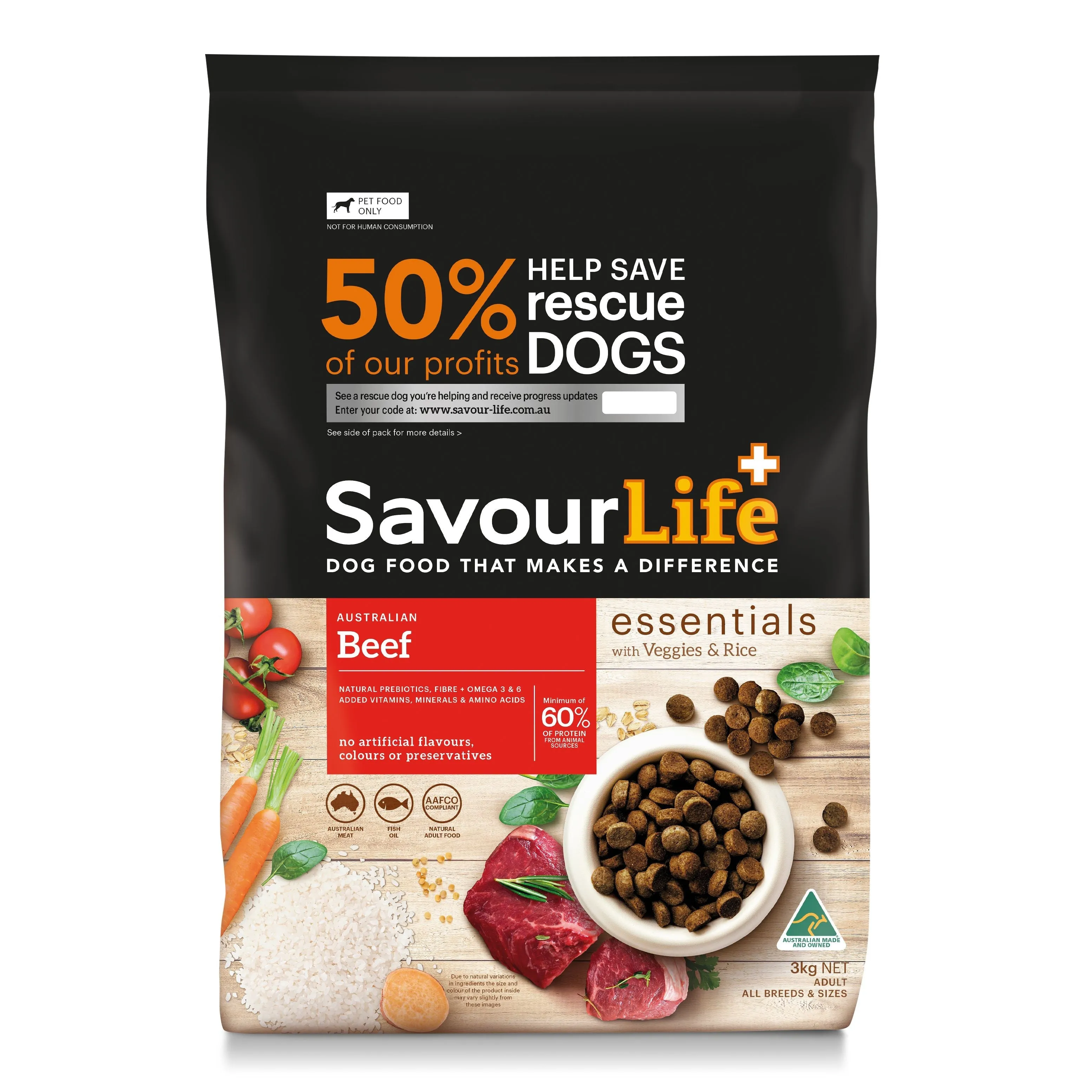 Savourlife Essentials Dry Dog Food Beef with Veggies & Brown Rice 3kg^^^