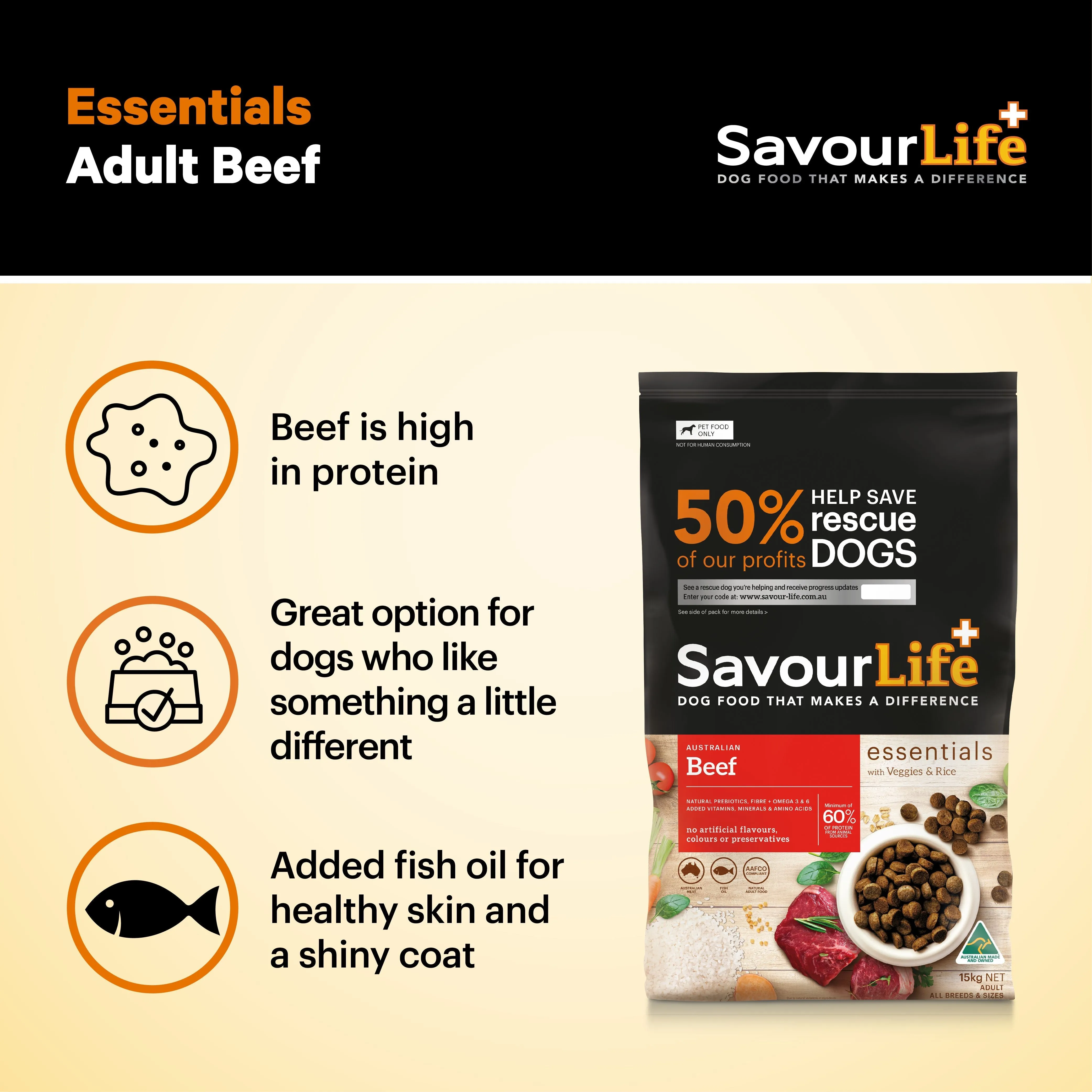 Savourlife Essentials Dry Dog Food Beef with Veggies & Brown Rice 3kg^^^