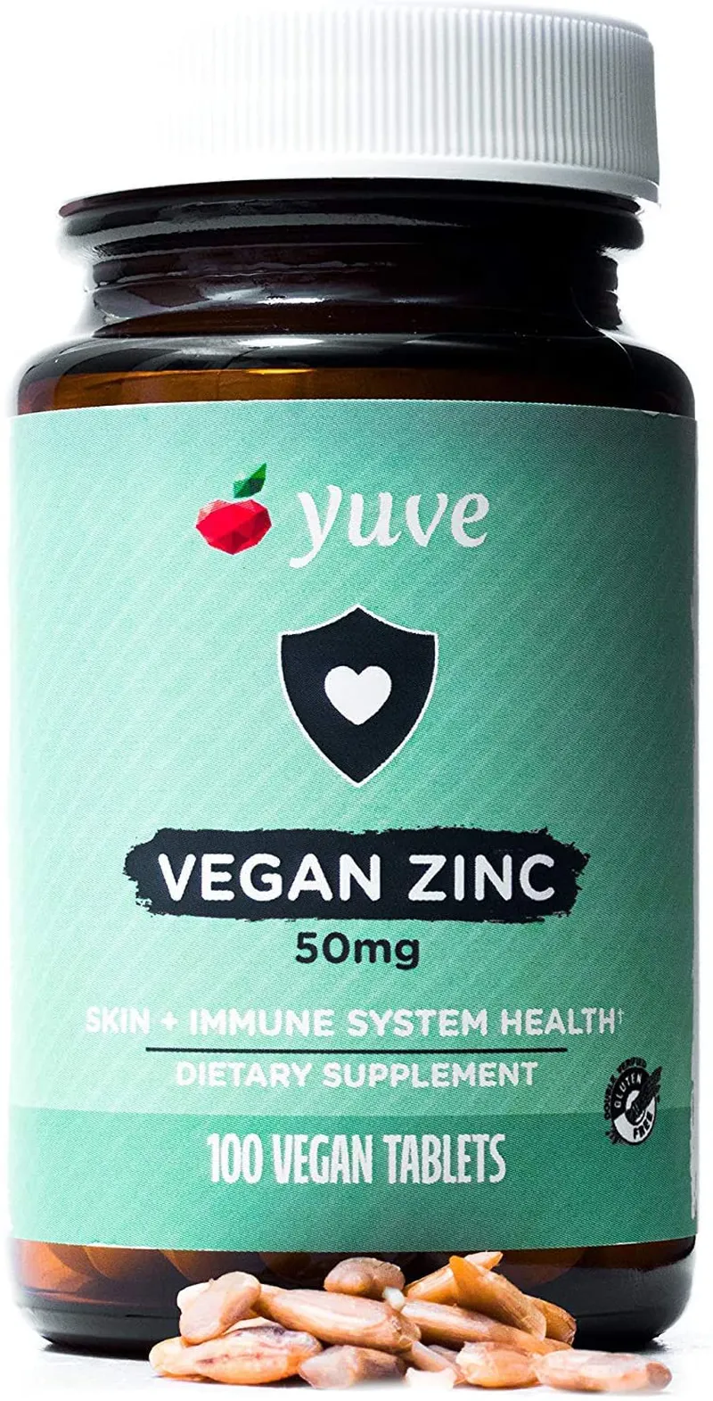 Yuve Vegan Natural Zinc 50mg Supplement - Travel Size - Boosts Your Immune System - Fast Relief from Colds and Flu - Acne Free Skin - Non-GMO, Gluten Free, Sugar Free - 15 Vegetarian Tabs